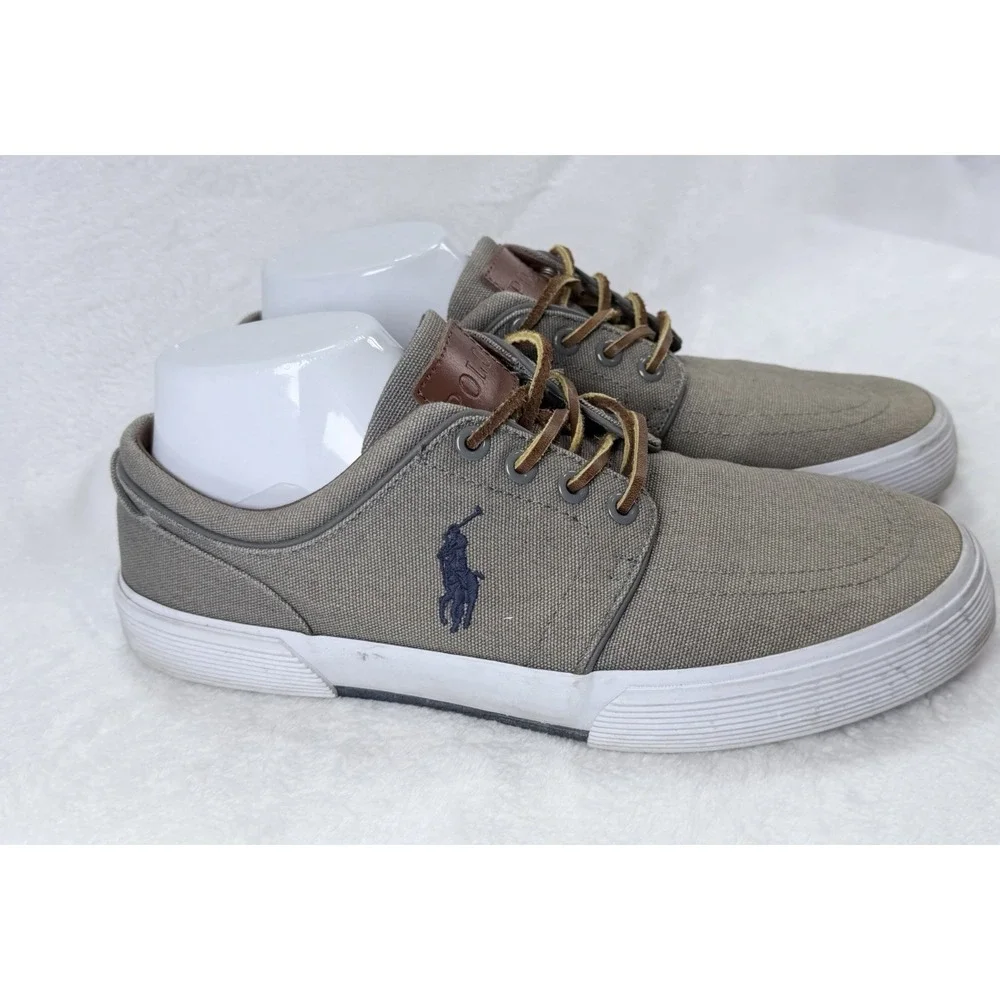 Polo Ralph Lauren Faxon Low Men's Gray‎ Canvas Sneaker Sz 8.5 Leather Laces